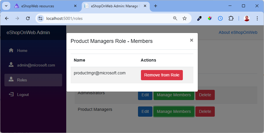 Membership list for the Product Managers role